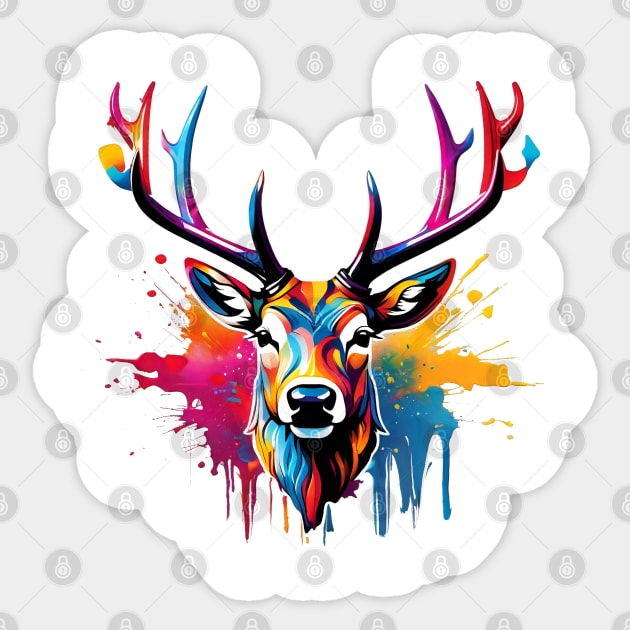 Stag Head Dripping Rainbow Graffiti Sticker by VictoriaLehnard